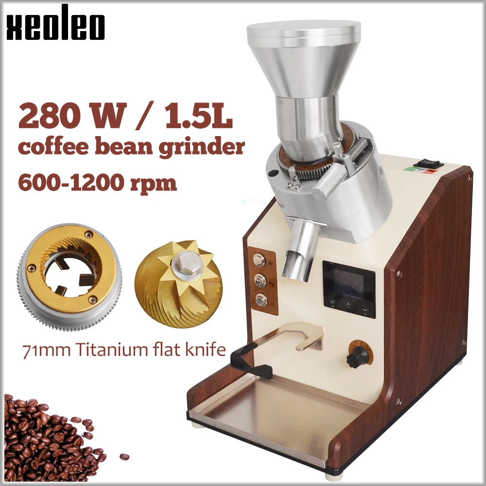 Xeoleo moedor de café elétrico, moedor de grão de café cônico, 280w, 600-1200rpm, 1,5l, 71mm, moedor