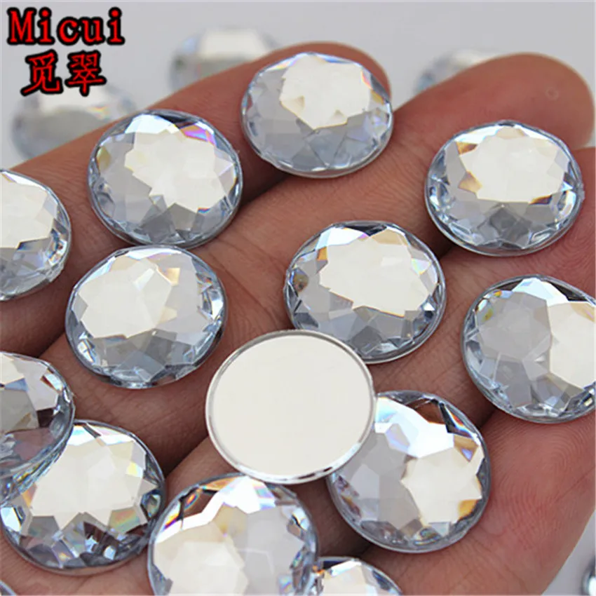 Micui 8/10/12/14/16/18/20/22/25Mm Ronde helder Acryl Strass Applicaties Facetten Plaksteen Cabochon