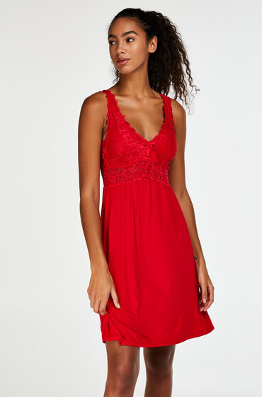 Hunkemöller Modal Lace Slip Dress Red