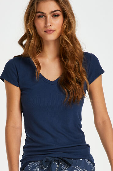 Hunkemöller Short sleeve rib pyjama top. Blue