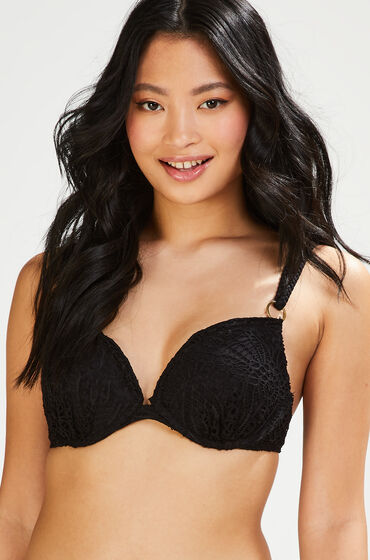 Hunkemöller Crochet padded push-up underwired bikini top Cup A - E Black