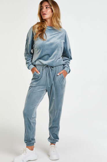Hunkemöller Velour Jogging Pants Pin-tucked Blue