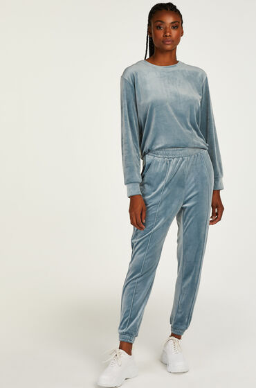 Hunkemöller Tall Velour Jogging Pants Pin-tucked Blue