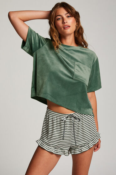 Hunkemöller Velours Ruffle Shorts Green