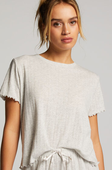 Hunkemöller Loose-Fitting Short-Sleeved Pyjama Top Beige