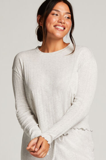 Hunkemöller Pointelle Long-Sleeved Pyjama Top Beige
