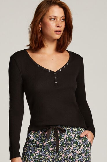 Hunkemöller Long-Sleeved Pyjama Top Black