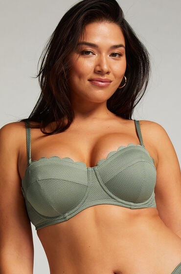 Hunkemöller Scallop Padded Strapless Underwired Bikini Top Cup E + Green