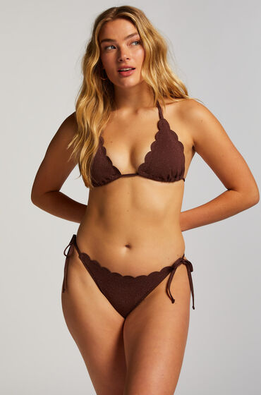 Hunkemöller Scallop Lurex Cheeky Tanga Bikini Bottoms Brown