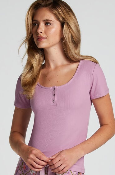Hunkemöller Henley Short Sleeved Pyjama Top Purple