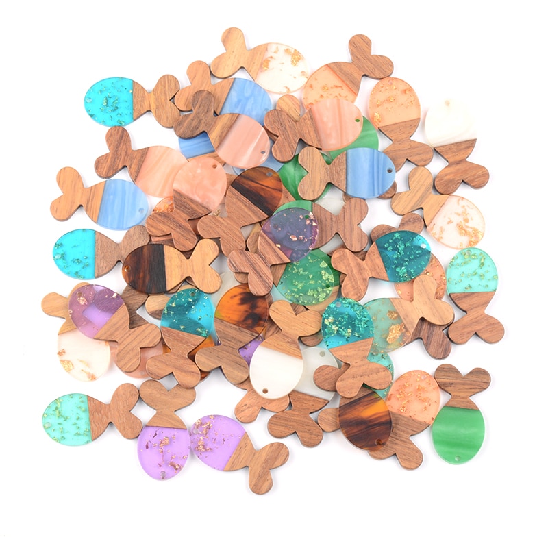 10PC Fish Shape Earrings Accessories Natural Wood & Resin Splicing Hand Made DIY Making Charms Jewelry Findings & Compon