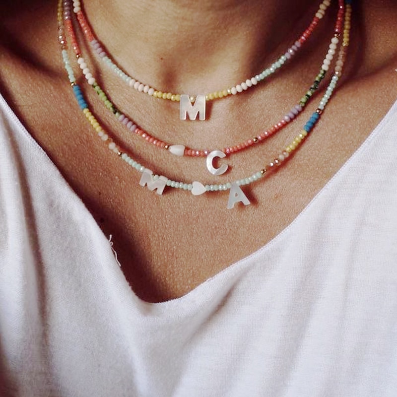 2020 New Style Colorful Crystal Beads Shell Heart Necklace For Women Bohemian Personalized Jewelry Gift Letter Choker Бижутерия