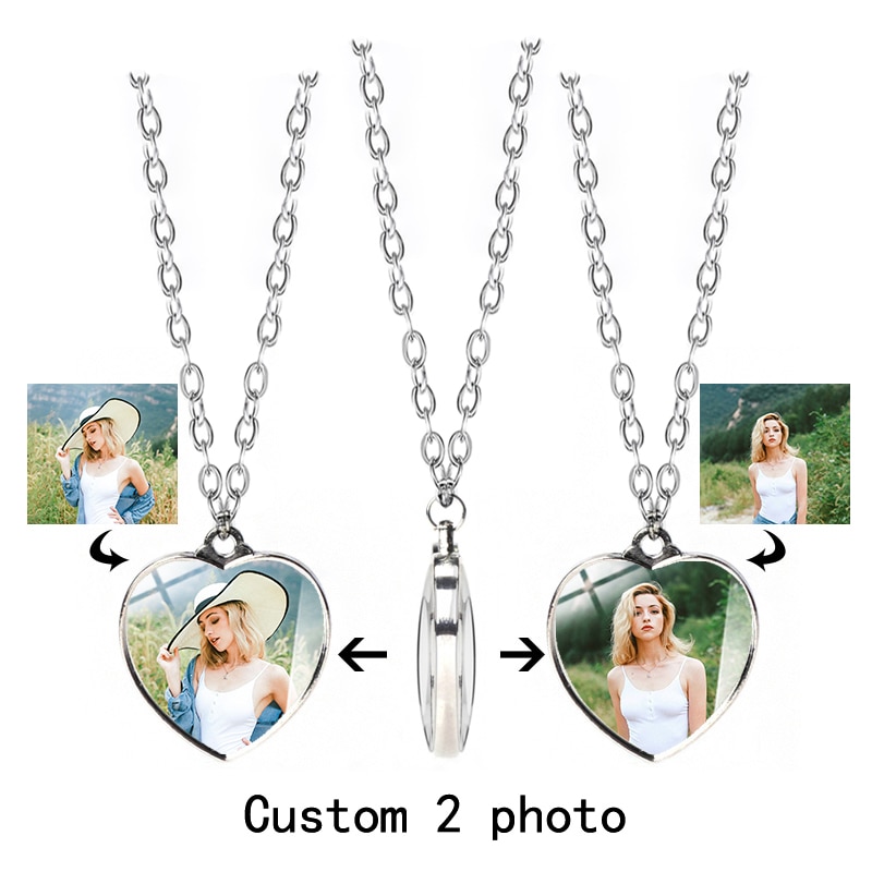 Personalized gift double-sided custom photo necklace heart-shaped female crystal glass necklace creative name logo wholesale
