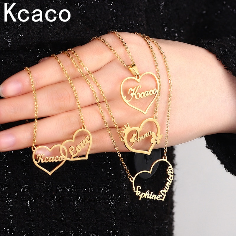 Kcaco Personalized Name Necklace Gold Color Butterfly Heart Pendant Stainless Steel Customized Letter Choker for Women Jewelry