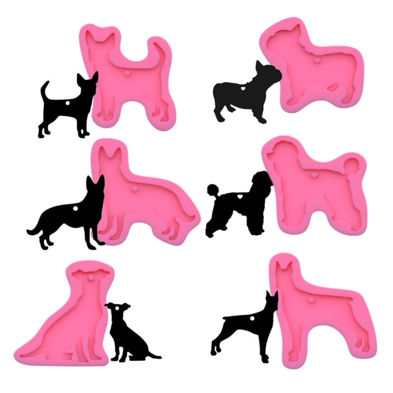 6 Styles DIY Shiny Dog Shaped Silicone Mold Keychain Pendant Epoxy Resin Mould Fondant Chocolate Candy Mold Making Tool