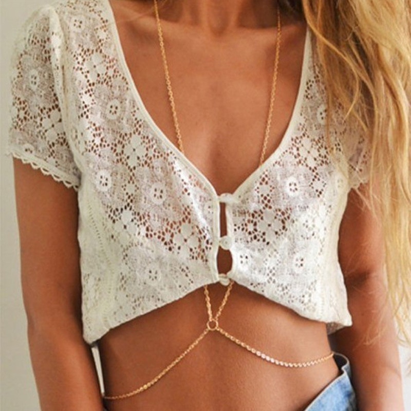 Body Jewelry Sexy Chest Chain Bikini Belly Chains for Women Cross Waist Chains Female Body Suit Girl Fashion Beach Simple Luxury