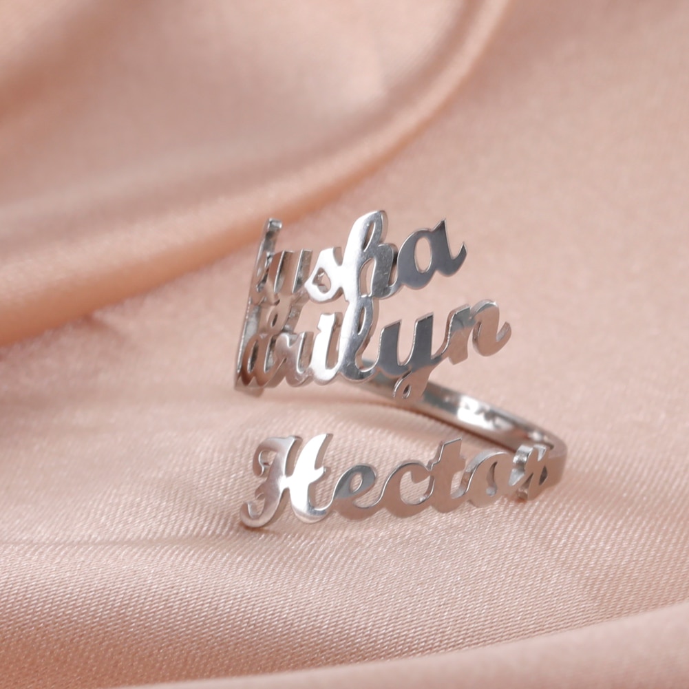 Lemegeton Customized Name Rings For Women Personalized Letter Ring Stainless Steel Family Couple Rings Jewelry Wedding Gifts