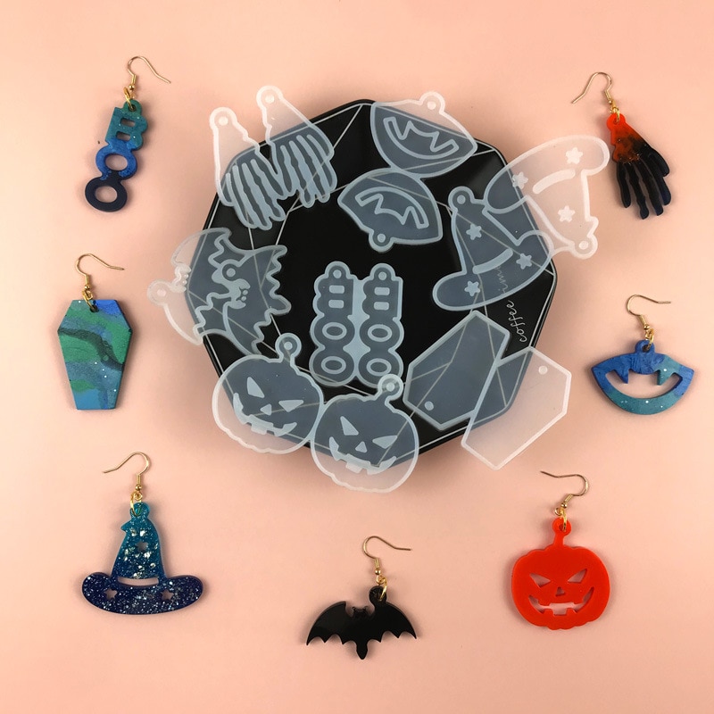 Halloween Pumpkin Earrings Silicone Mold Bat Coffin Earrings Decoration Epoxy Mold Jewelry Making Decorative Resin Mold
