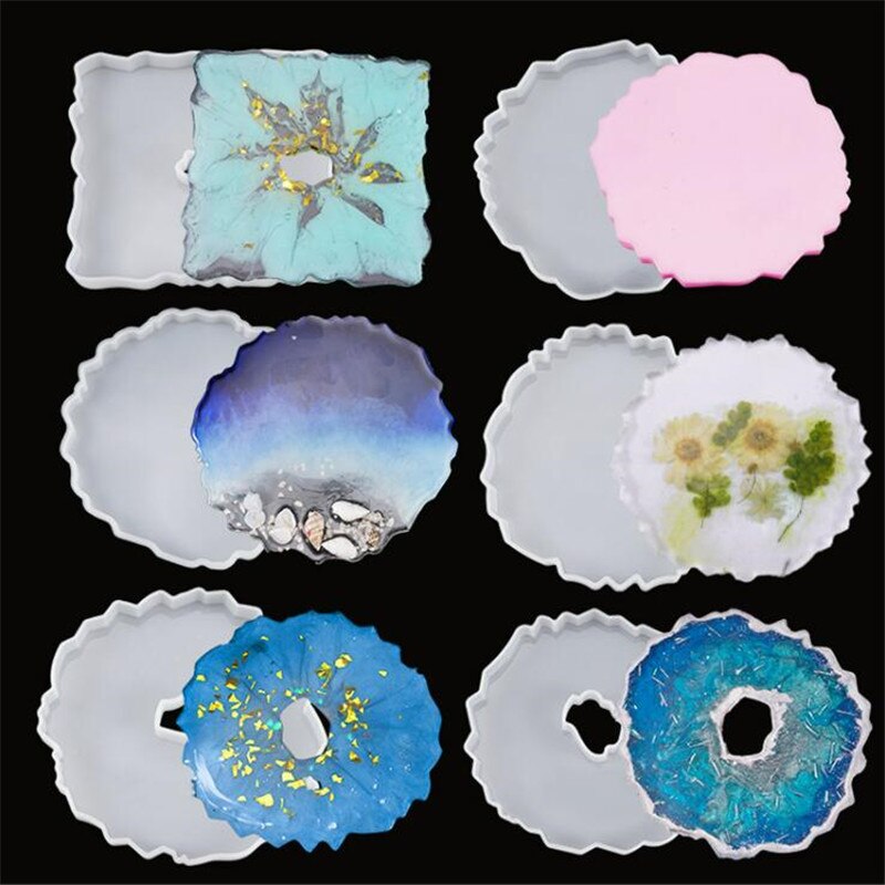 DIY Glass Coaster Resin Epoxy Mold Tea Coaster Resin Molds Silicone Wine Glass Coasters Epoxy Mould For Crafts Jewelry Tools