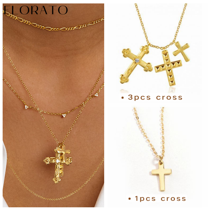 925 Sterling Silver 3pcs Cross Pendant Chain Necklace 2021 Trend Vintage Necklace For Women Jewelry Minimalism Birthday Gift A40