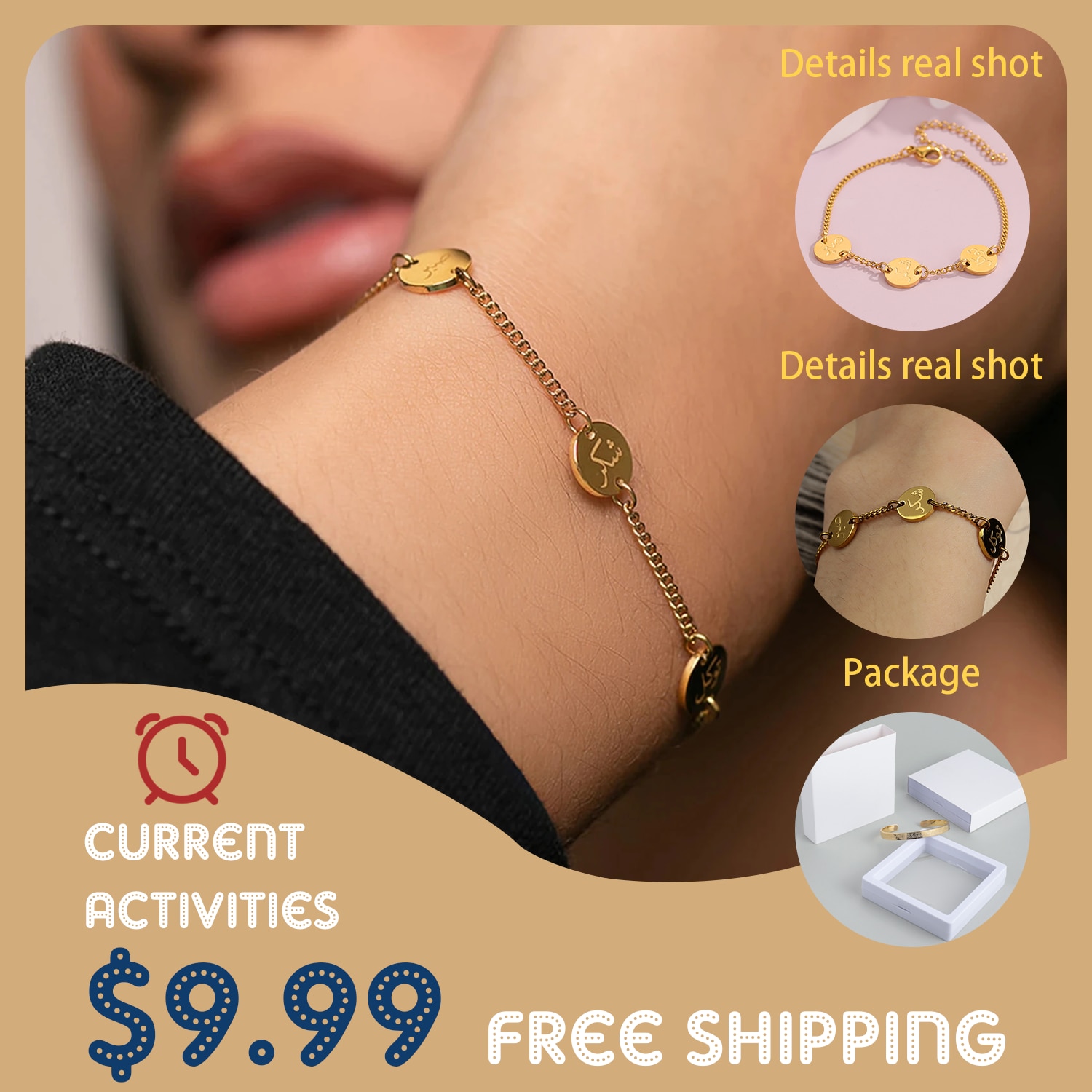 Eid Custom Arabic Bracelet Happiness Bracelets-Patience Gratitude&Trust Muslim Personalized Stainless Steel Jewelry For Wome