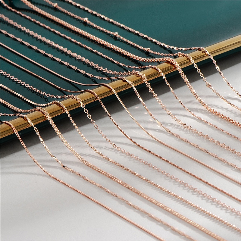 Fashion Real 925 Sterling Silver Chain Necklaces 18K Rose Gold Plated Necklaces For Women Jewelry