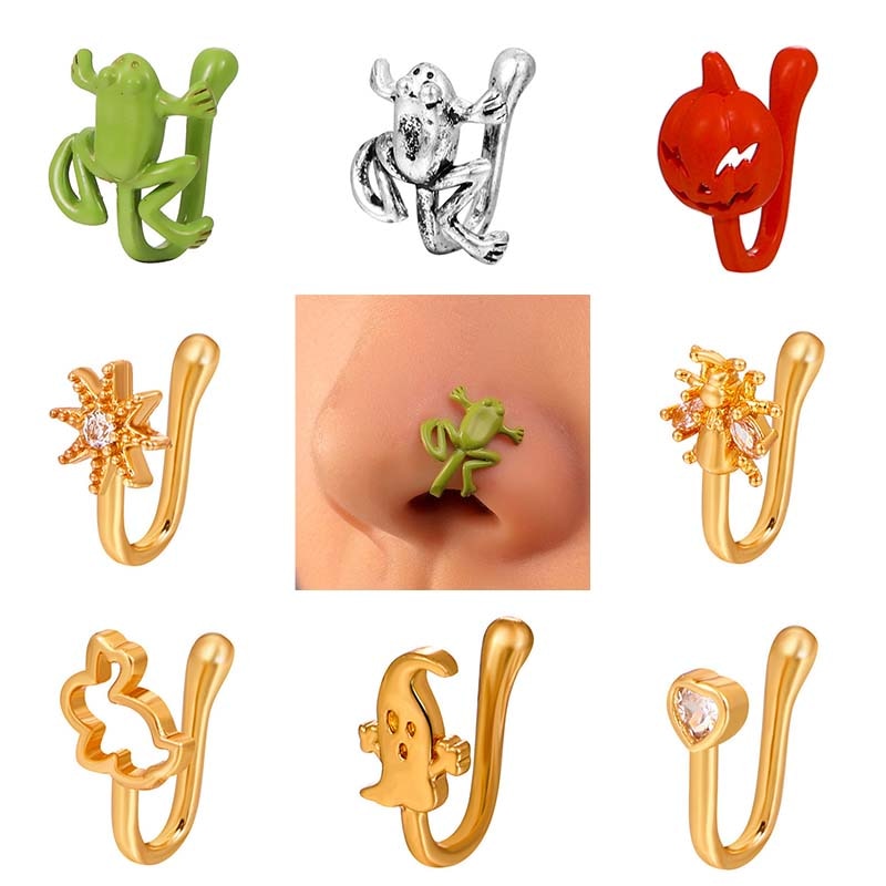 1Piece Cartoon Gold Animal Clip On Nose Ring Rabbit Frog Fake Nose Piercing Clip On Cross Nose Cuffs Fake Jewelry Piercing Nez