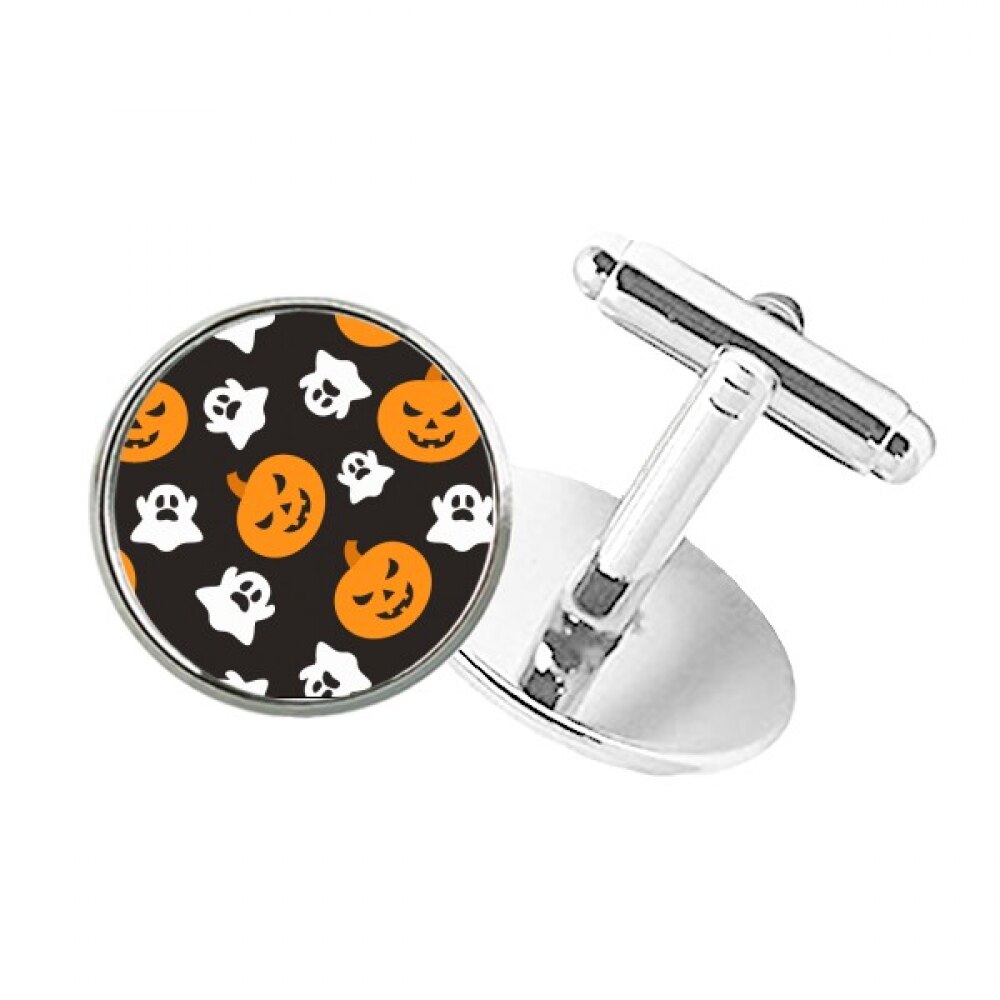 Pumpkin Halloween Hallowmas Ghost Round Button Cuff Clip Stud Cufflinks