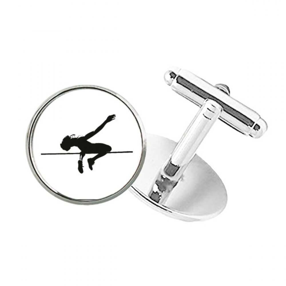 Physical Education High Jump Round Button Cuff Clip Stud Cufflinks
