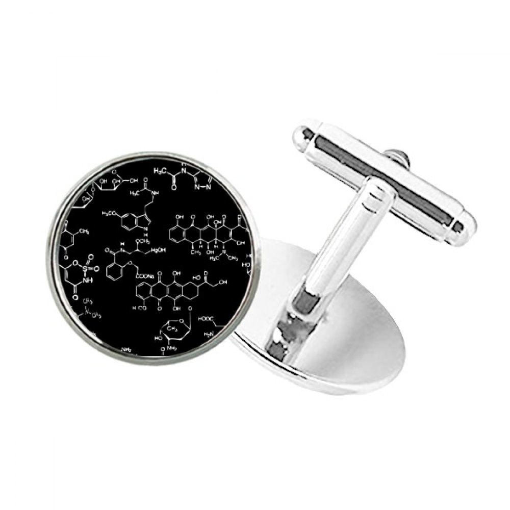 Black Checal Molecular Structure Illustration Round Button Cuff Clip Stud Cufflinks