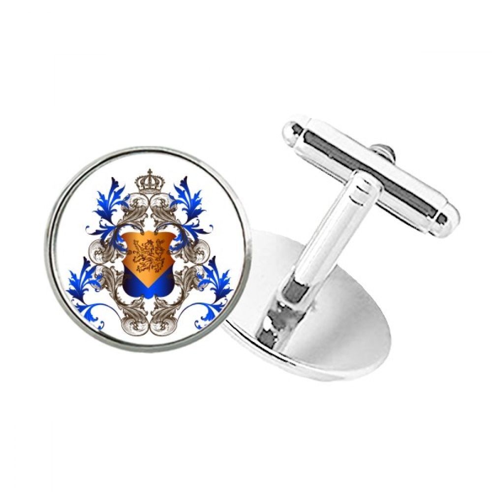 Medieval Knights of Europe Crown Emblem Shield Round Button Cuff Clip Stud Cufflinks