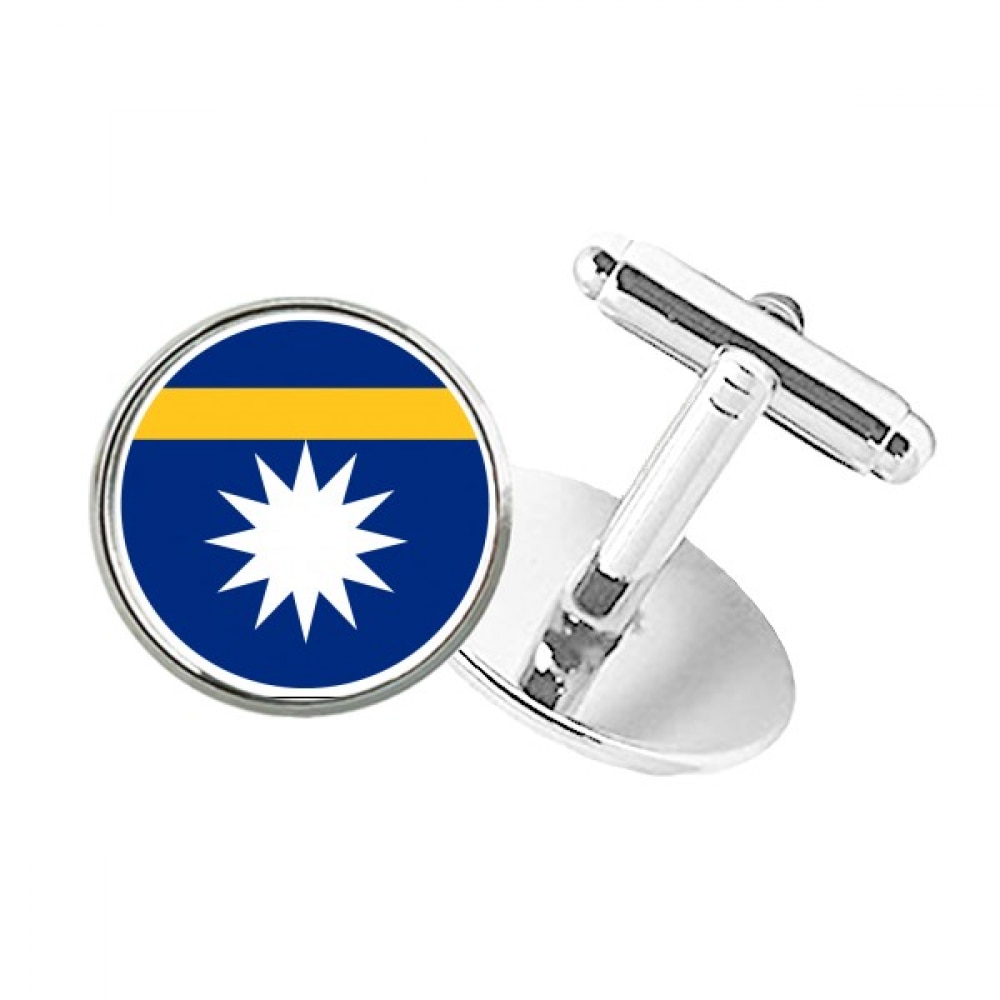 Nauru Oceania National Emblem Round Button Cuff Clip Stud Cufflinks