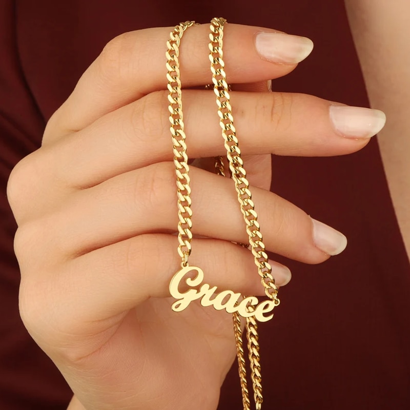 Stainless Steel Cuban Chain Customized Name Necklaces For Women Men Fashion Jewelry Personalized Nameplate Pendant Necklace
