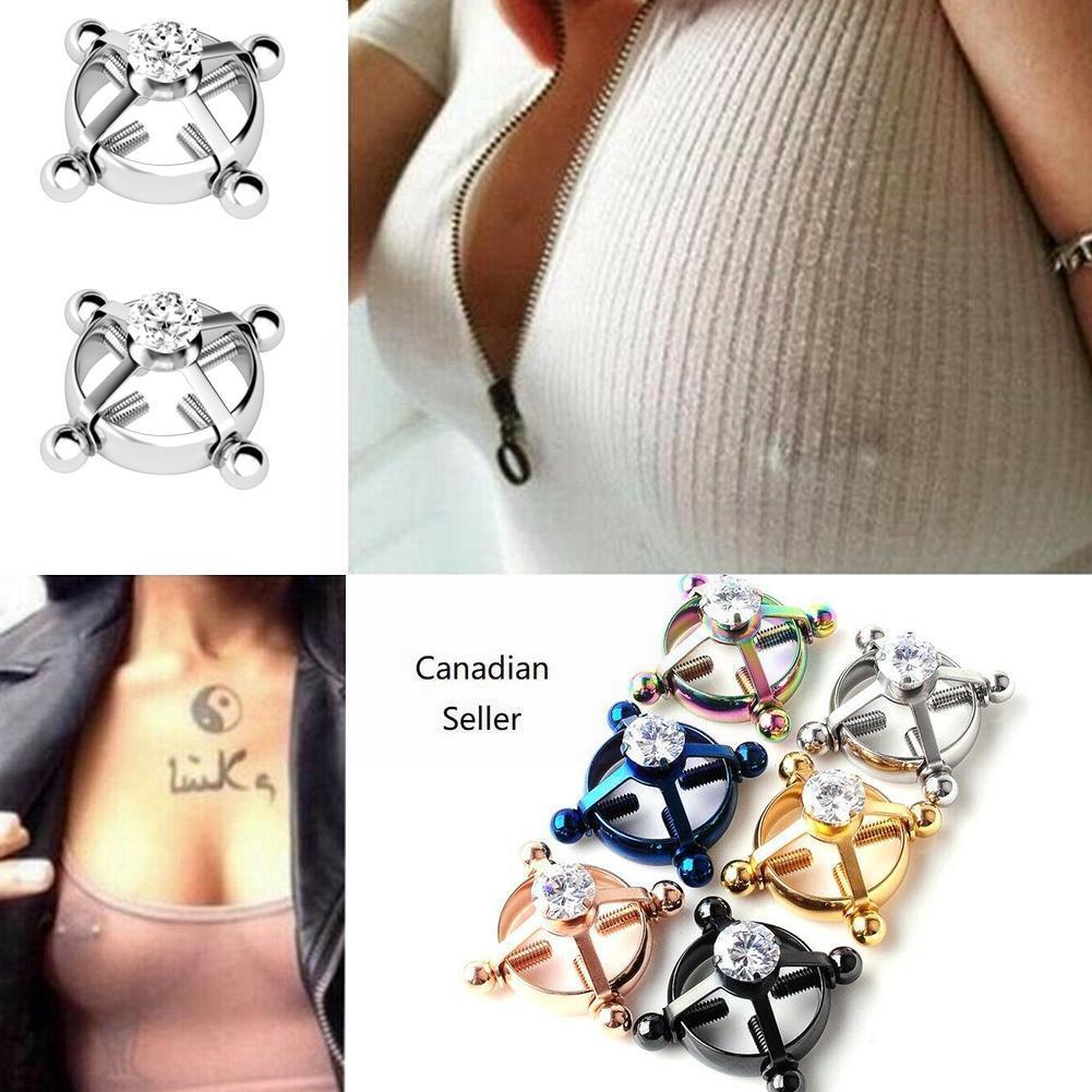 1pc Round Non Piercing Nipple Ring For Women Zircon Septum Fake Nipple Piercing Ring Screw Clamps Body Piercing Jewelry U5r7