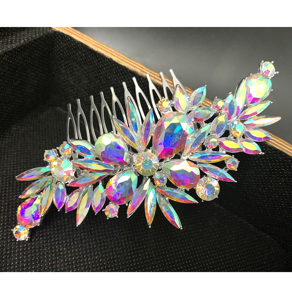 Vintage Silver Plated AB Shape Bridal Hair Combs Rhinestone Crystal Wedding Tiara Popular Jewelry European Design Accessories