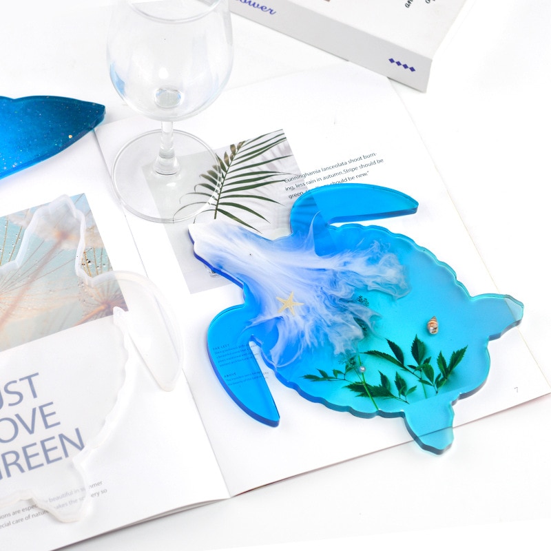 DM329 Cute Turtle Shape Coaster Silicone Mold Sea Animal Casting Plate Mould Epoxy Resin Tortoise Ornaments Moules