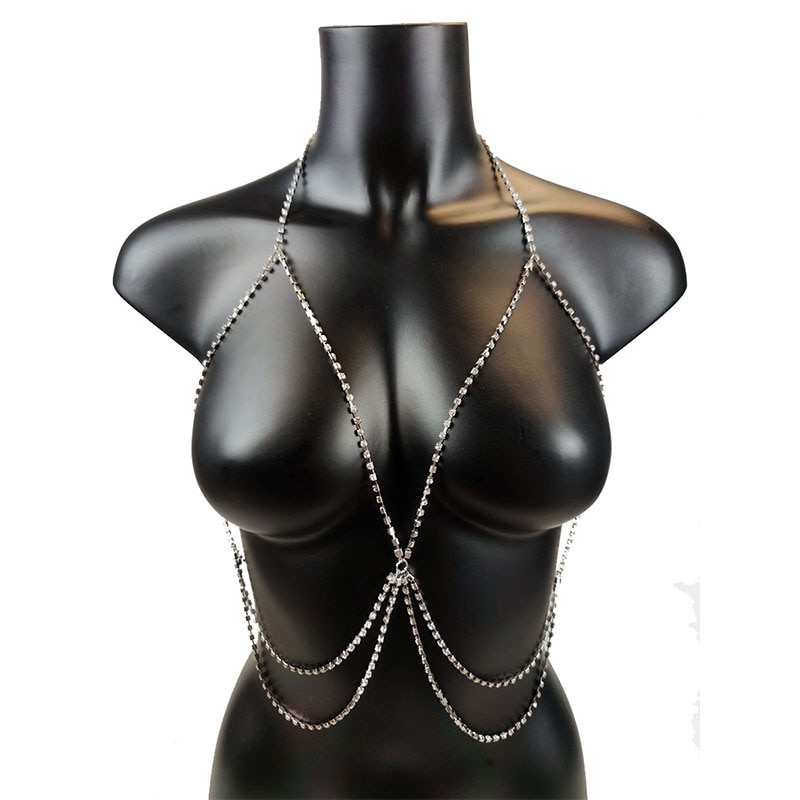 Chest Chain Crystal Body Jewelry Fashion Body Chain Women Waist Chain Necklaces Sexy Bikini Chain Beach Accessories Dress Punk