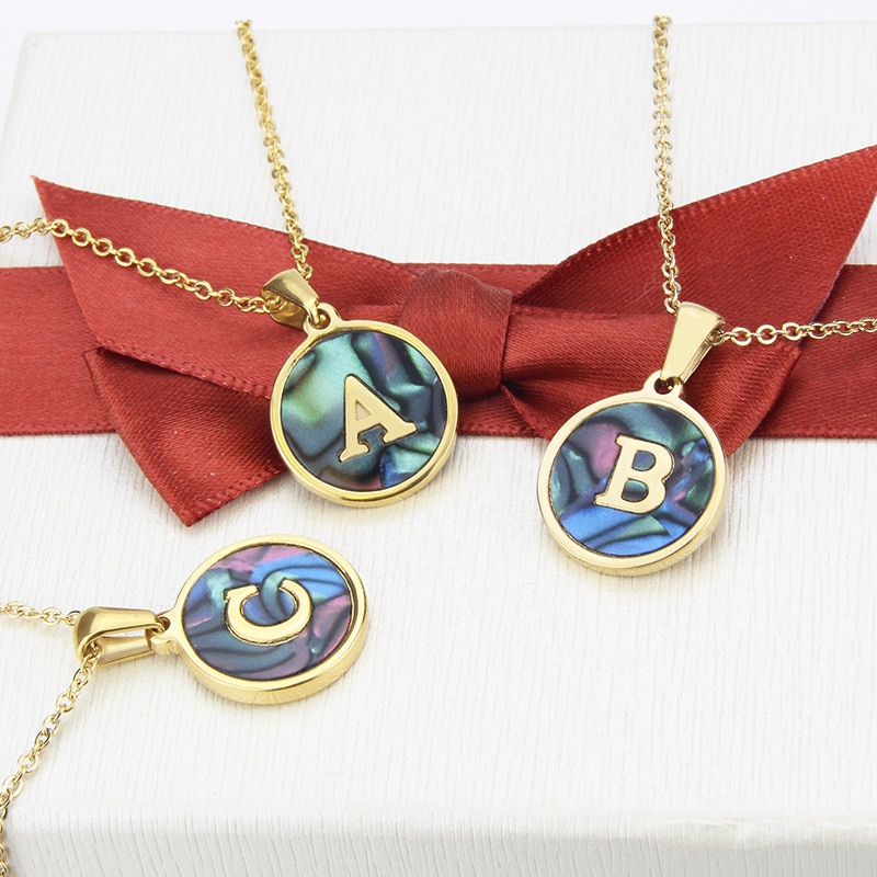 A-Z 26 Letters Abalone Shell Gold Color Stainless Steel Necklace Fashion Jewelry Wedding Gift For Women Wholesale Drop Shipping