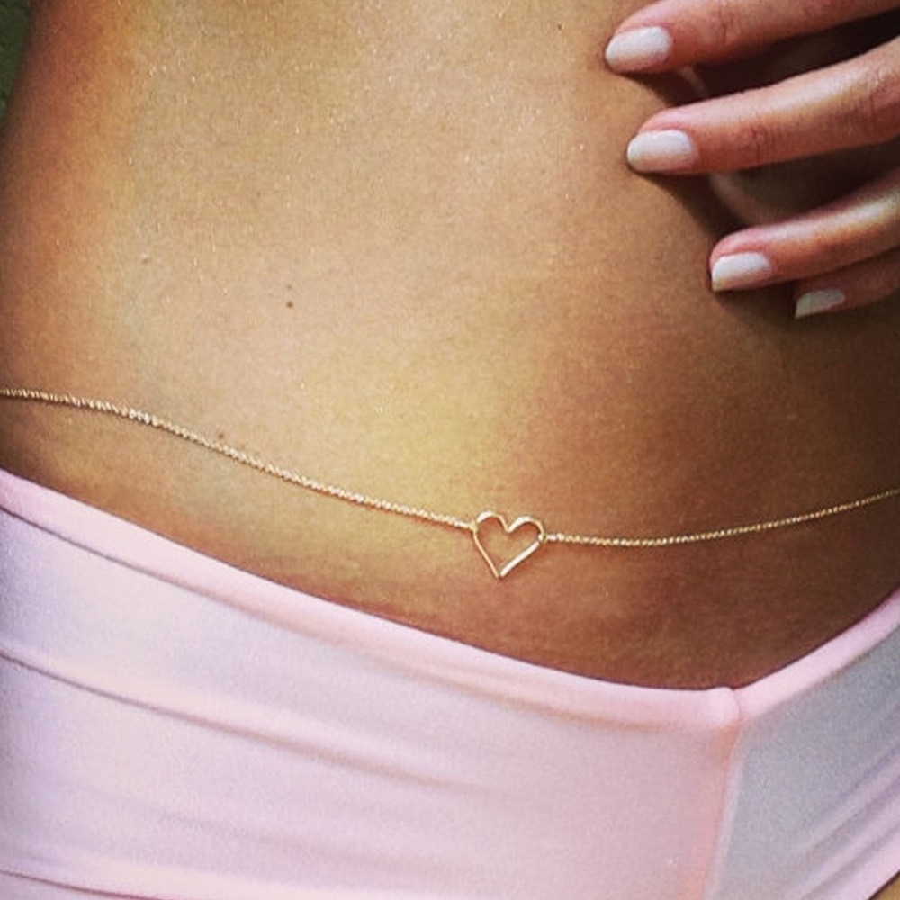 Women New Fashion Sexy Peach Heart Waist Chain All-match Simple Swimsuit Party Body Chain BD7002