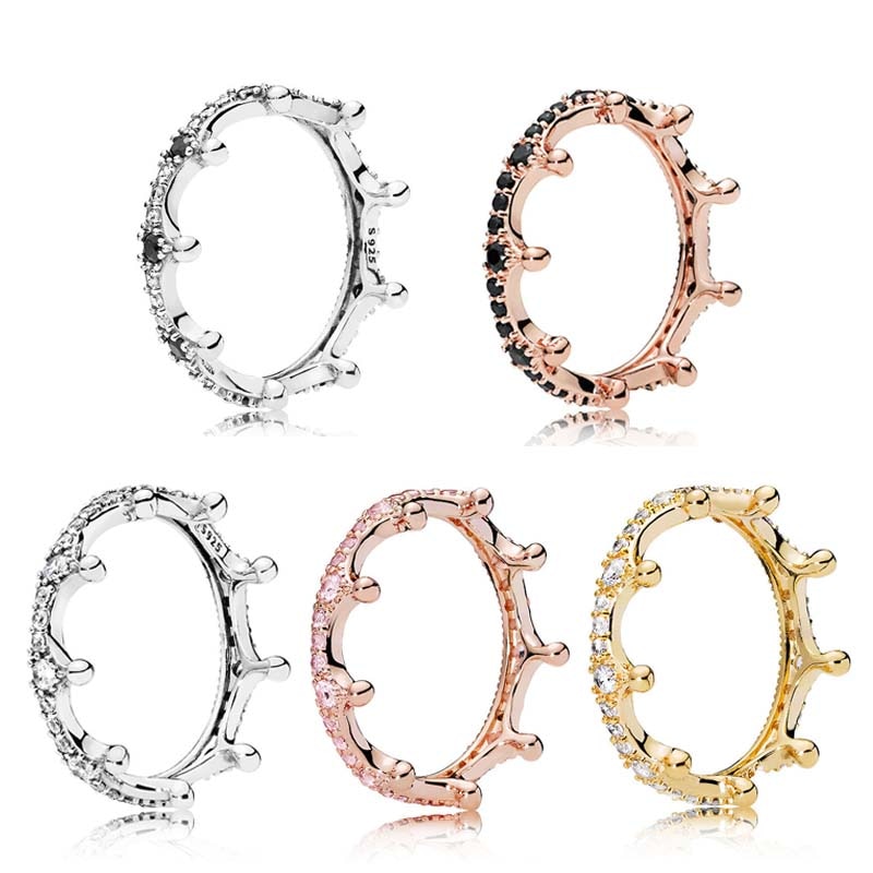 Authentic 925 Sterling Silver Sparkling Enchanted Crown With Crystal Ring For Women Wedding Party Europe Fashion Jewelry