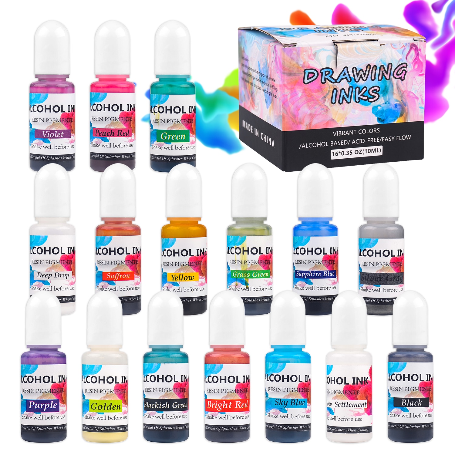 16pcs Art Ink Alcohol Resin Pigment Set Liquid Colorant Dye Ink Diffusion for UV Epoxy Resin DIY Jewelry Making