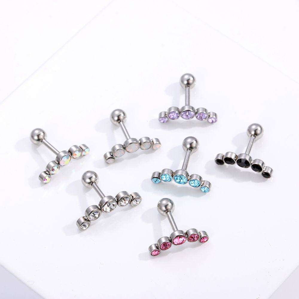 1PC Crystal Cartilage Helix Tragus Earrings For Women Stainless Steel Bar Single Row Zircon Piercing Stud Earrings Body Jewelry
