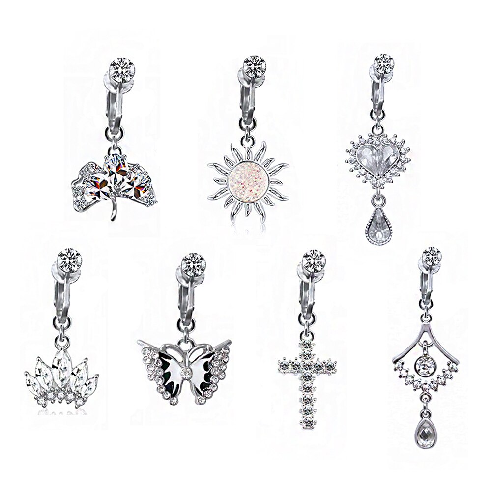Nave Clip Jewelry Fake Belly Piercing Fake Belly Button Ring Drop Dangle Body Belly Piercing Butterfly Clip Navel Ring