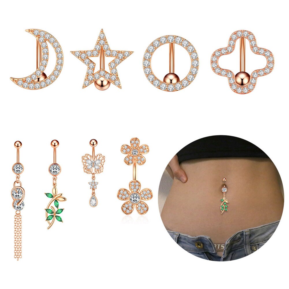 Moon Belly Button Ring Navel Piercing Ring Copper Belly Button Piercing Ring JewelryNavel Pircing Umbilical Pircing Ring