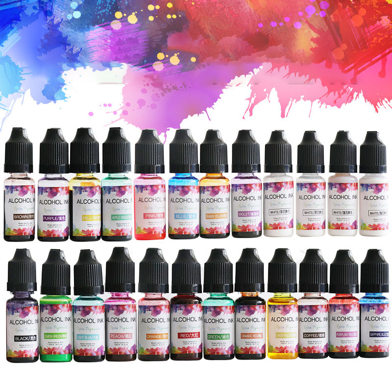 24 Colors 10ml/15ml Art Ink Alcohol Resin Pigment Liquid Colorant Dye Ink Diffusion For UV Epoxy Resin DIY Jewelry Making