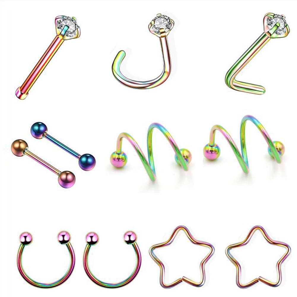 Multi-Styles Stainless Steel Eyebrow Bar Nose Pircing Ear Studs Stainless Steel Mixed Body Jewelry Fashion Piercing Set