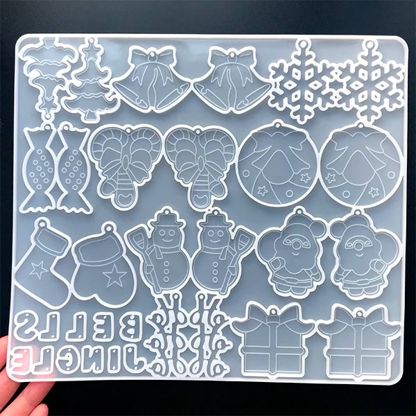 Christmas Ornament Silicone Mold Gingerbread Man Snowman Reindeer Peppermint Candy Wreath Holiday Decoration Resin Art Supplies
