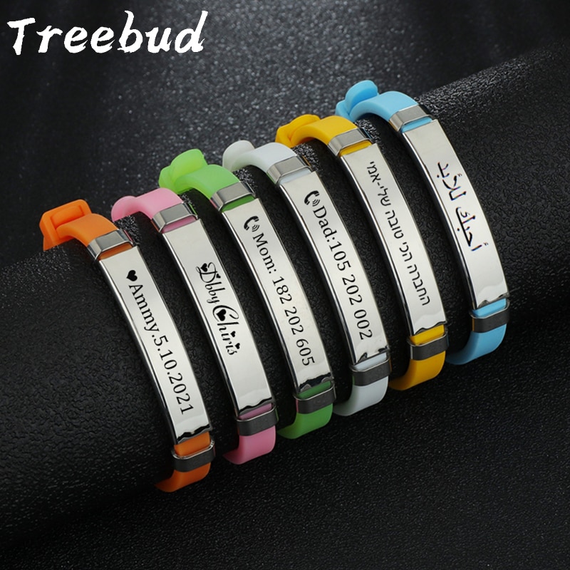 Treebud Anti Lost Bracelets for Baby Kids Custom Engrave Name Date Phone Number Stainless Steel Silicone Bracelet Jewelry Gifts