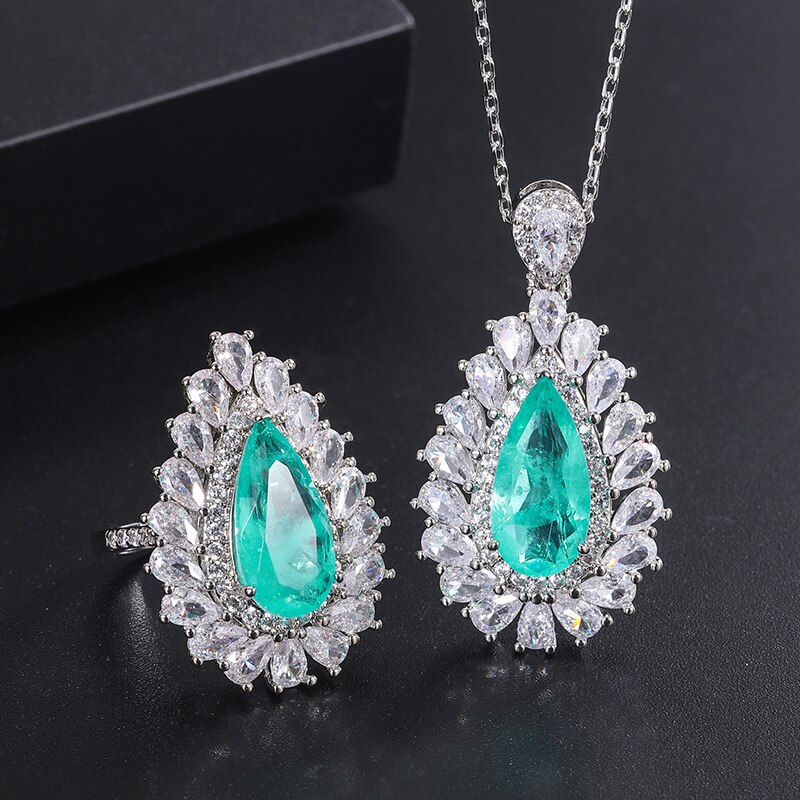 Retro Square Water Droplets Green Crystal Pendant Adjustable Ring 925 Sterling Silver Womens Jewelry Wedding Party Free Shipping