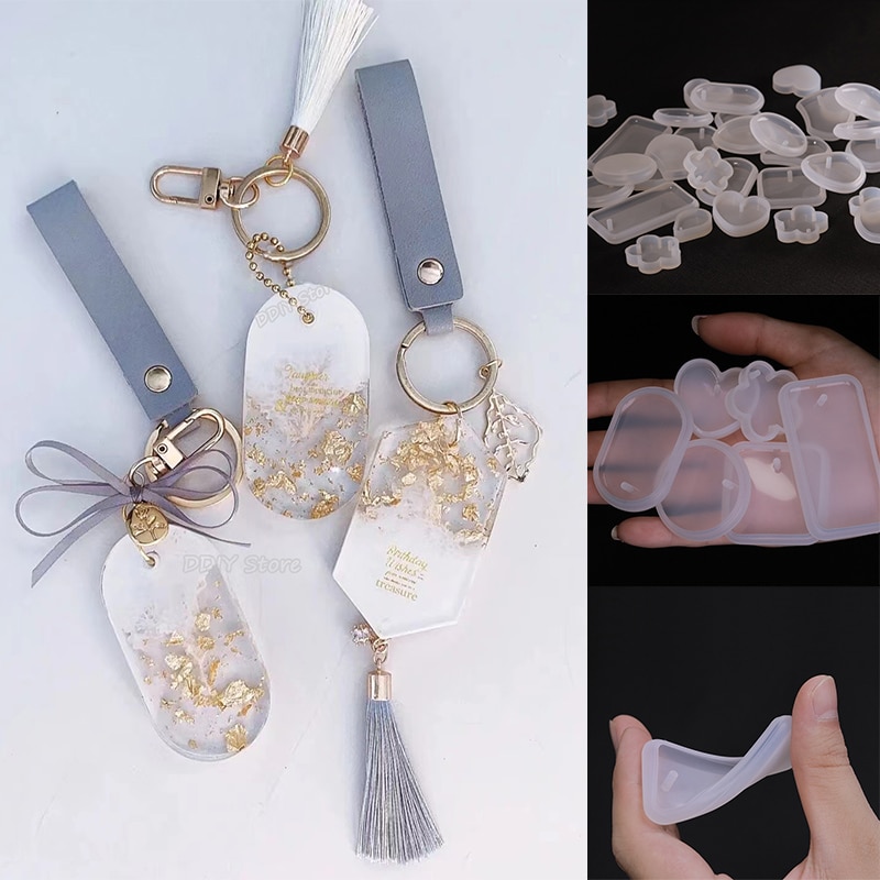 1/6/10pcs Keychain Pendant Silicone Mold Set DIY Resin Mold Crystal Epoxy Silicone Mold Rectangle Jewelry Making Casting Mould